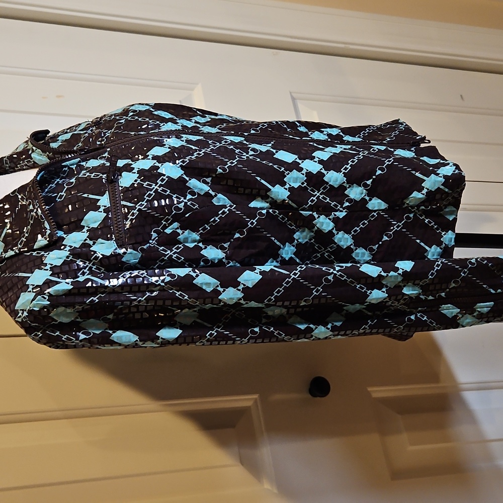 NABI Brown and Blue Patterned Jacket Blazer S Zip Up Stylish Unique Shiney NWOT - Picture 7 of 11